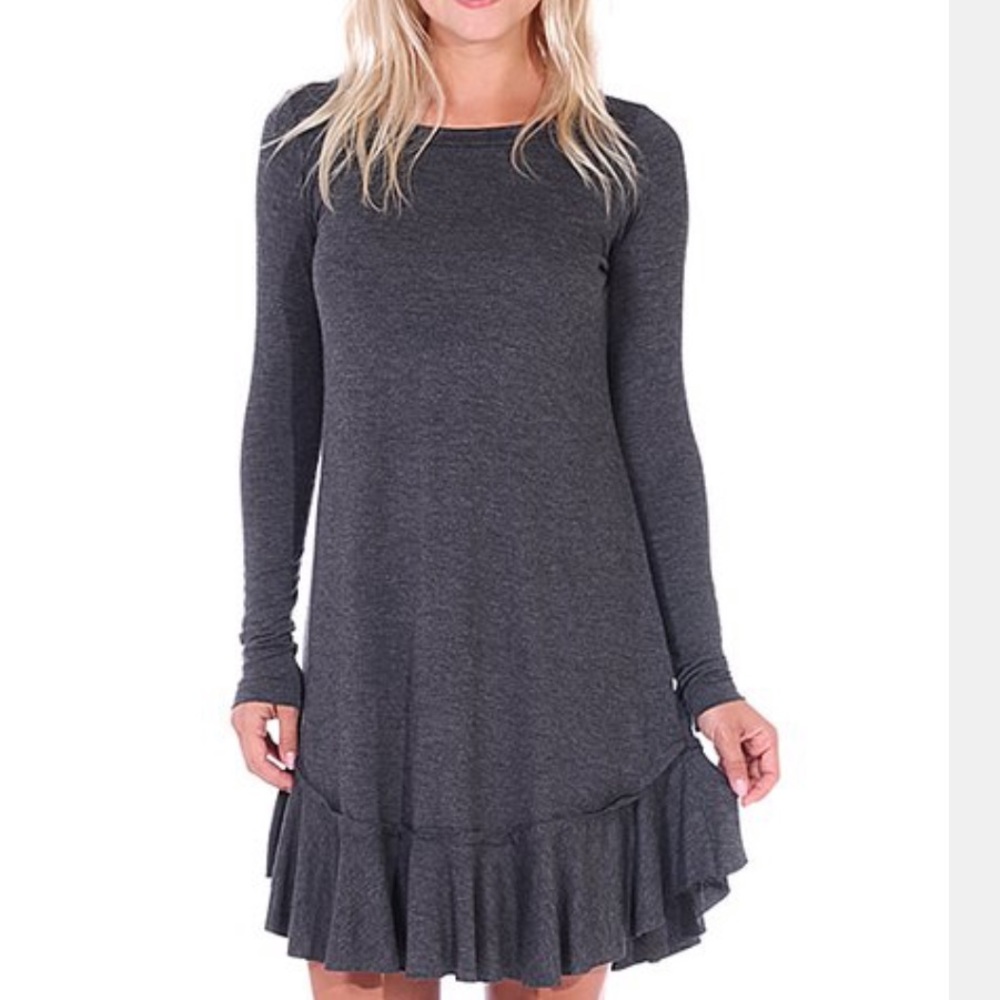 đź–¤STYLE STAPLEđź–¤Gina EssentialGray RuffleHem Dress - Picture 2 of 8